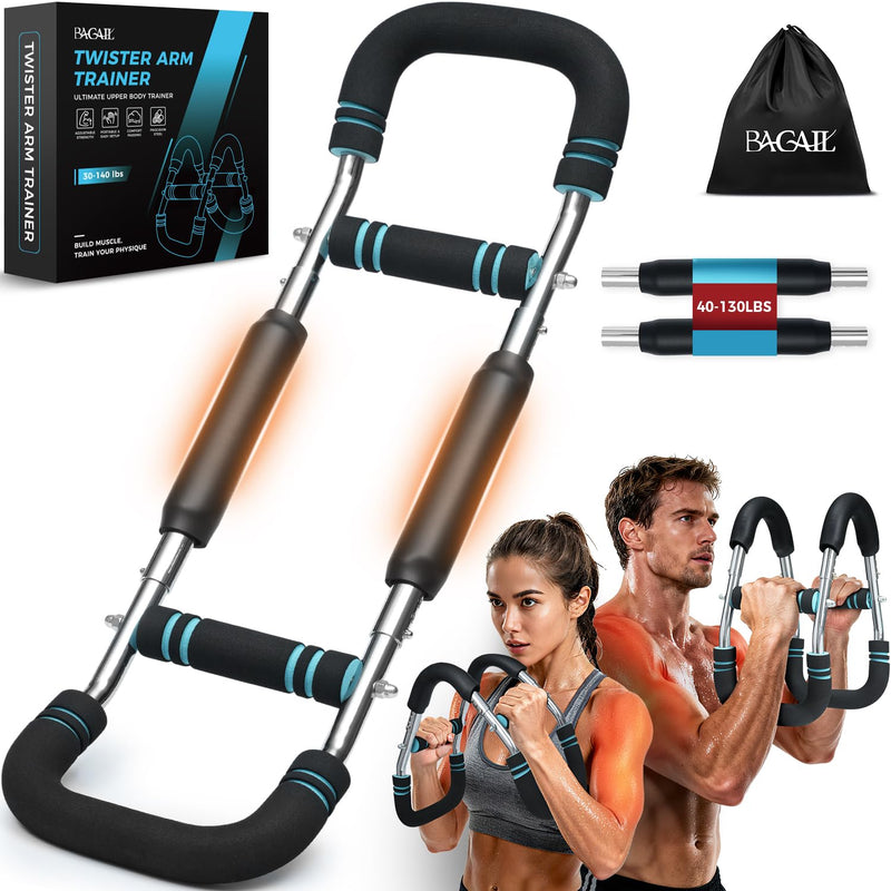 BAGAIL Twister Arm Trainer, 5 or 9 Level Resistance (30-140 lbs) for Chest & Arm Workout, All-in-One Home Gym Strength Training Equipment with Ergonomic Grips & Carry Bag for Men and Women 5 Levels: 40-130 lbs