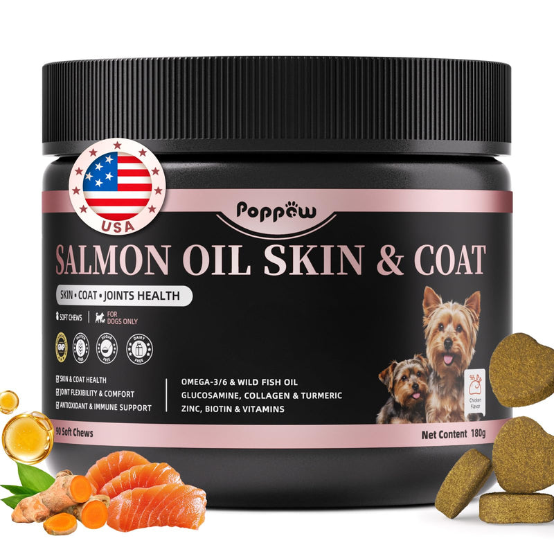 Salmon Oil for Dogs Skin & Coat, 13 in 1 Wild Alaskan Fish Oil for Dogs - Omega 3 EPA & DHA & ALA Fatty Acids, Dog Allergy Relief Chews, Joint & Immune Support, 90 Count, Chicken Flavor, Soft Chews Chicken 90Ct