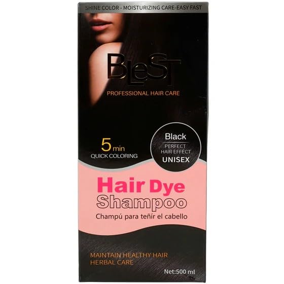 Hair Dye Shampoo Black – 2-in-1 Shampoo Color Hair Dye for Quick Gray Coverage – Semi Permanent Hair Color for Men and Women – 500ml