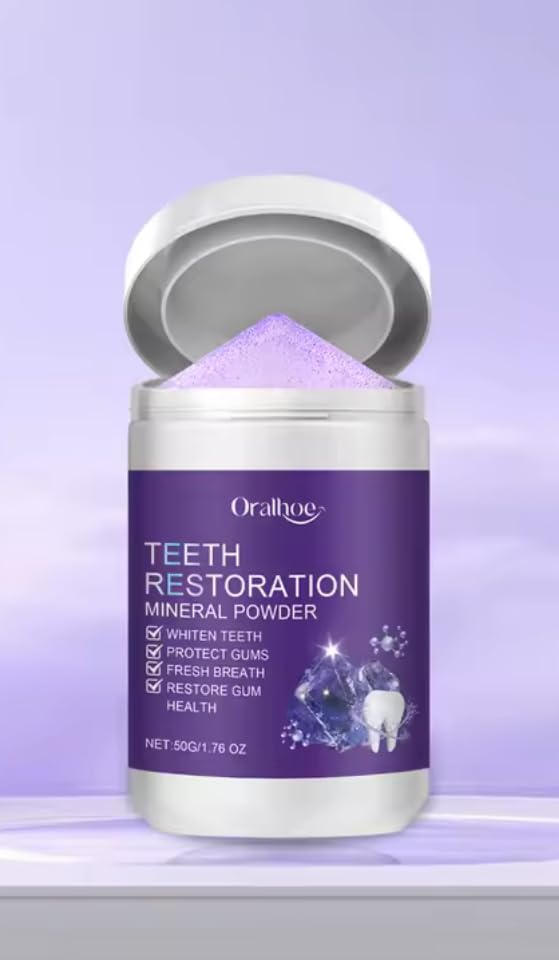 Teeth Restoration Mineral Powder, Purple, 1.76 oz, Gentle Whitening Formula with Gum Protection, Fresh Breath