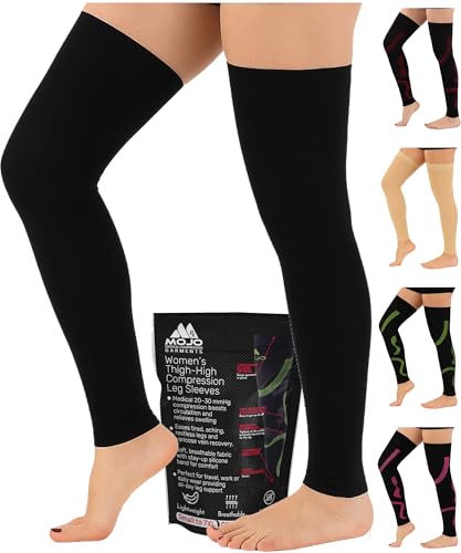 MOJO Women Thigh-High Compression Sleeves, 20-30mmHg 5X-Large Black