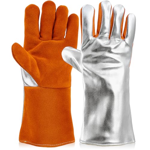 Kingdder High Temperature Aluminized Welding Gloves Heat Resistant 14 Inch Long Safety Work Glove for Smelting Metal Industry