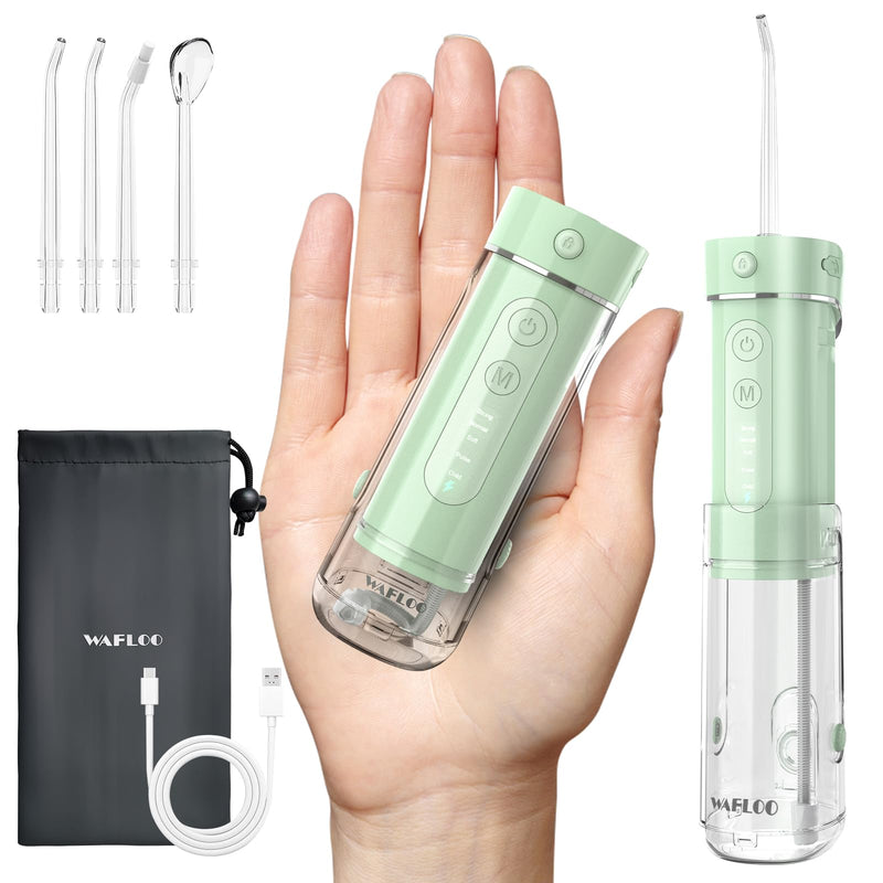 Water Flosser Travel Mini Cordless Portable: 5 Modes Water Dental Floss with Telescopic Water Tank, 4 Tips, IPX7 Waterproof (Green) Green