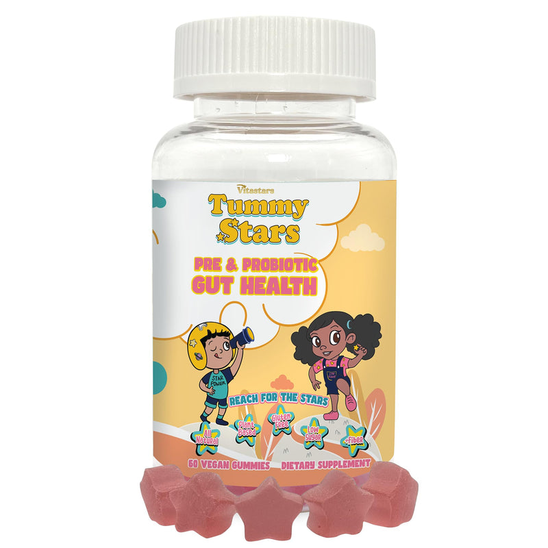 Tummy Stars Kids Multivitamin Gummies with Prebiotic & Probiotic + Fiber | Kids Vitamins for Gut Health, Digestion, Regularity & Immune Support | Vegan Children’s Gummies, 60 Count
