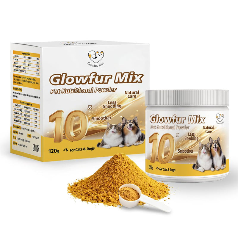 Glowfur Mix Nutritional Powder for Increase Skin & Coat Nutrition, Appetite Booster, Help with Digestion, Diarrhea, Constipation & Upset Stomach for Cats and Dogs 4.23oz (1 Box) 1 Box
