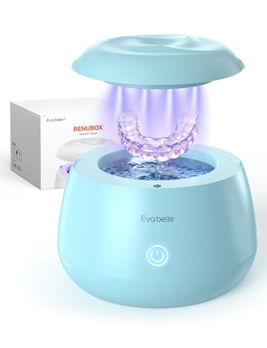Ultrasonic Retainer Cleaner, EVA BELLE Denture Retainer Cleaner Machine, Tooth Cleaner for Oral Dental Care, Portable Rechargeable Dental Cleaning Pod for Night Guards, Braces, Aligner, Jewelry Blue
