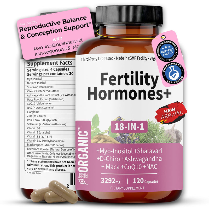 Women’s Fertility, Ovulation & Cycle Support for Reproductive Balance & Conception | Inositol Blend with Myo-Inositol, D-Chiro, Vitex & Shatavari | PCOS & Hormone Balance | Vegan, Non-GMO, 120 Caps Fertility Hormones+