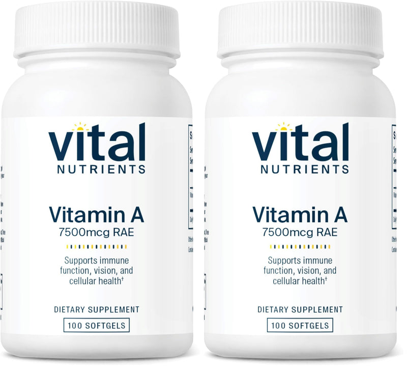 Vital Nutrients Vitamin A 7500mcg RAE | Vitamin A Supplement for Immune Function, Vision, Skin, and Cellular Health | Gluten, Dairy, Soy Free | Non-GMO | 100 Capsules (Pack of 2) 100 Count (Pack of 2)