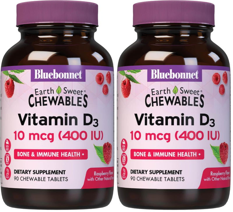 BlueBonnet Nutrition Earthsweet Chew VIT D3 400 IU | Third-party tested for purity and potency; manufactured in the USA 90 Count (Pack of 2)