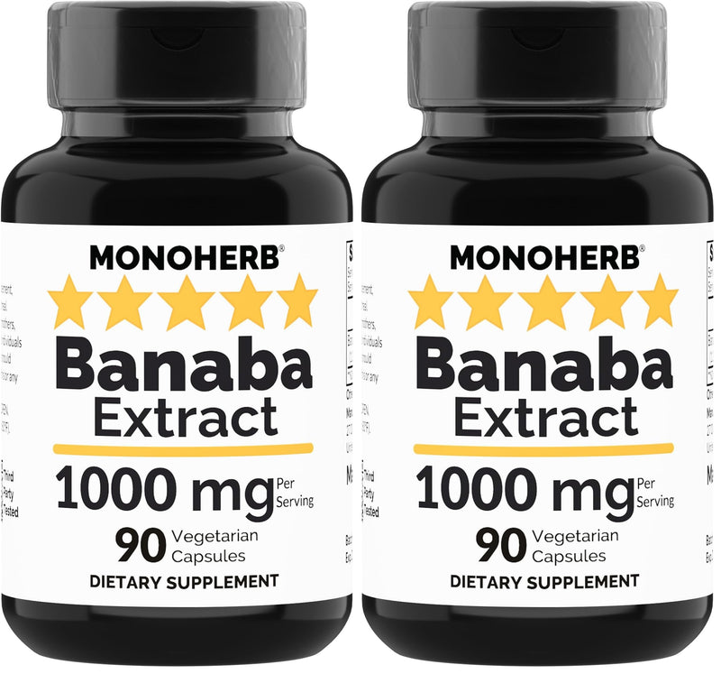MONOHERB Banaba Extract 1000 mg - 90 Vegetarian Capsules - 2% Corosolic Acid (Pack of 2) 90 Count (Pack of 2)