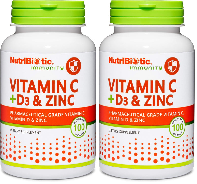 NutriBiotic – Vitamin C + Vitamin D3 & Zinc, 100 Capsules | Potent, Comprehensive Immune Support | Essential & Antioxidant Daily Supplement | Gluten & GMO Free (Pack of 2) 100 Count (Pack of 2)