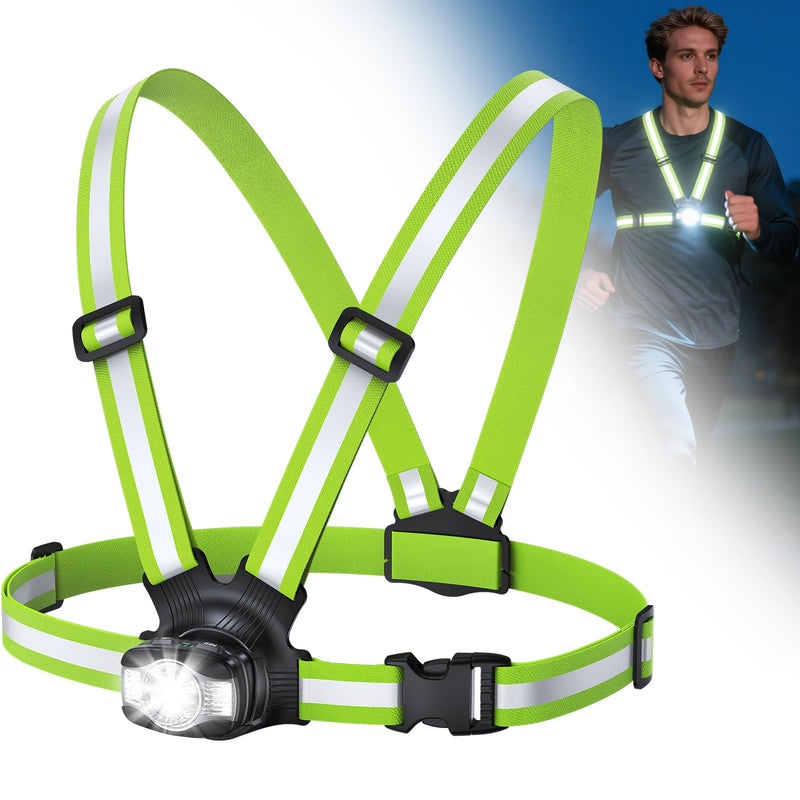 Running Lights for Runners, 500 Lumens Running Light with 45° Adjustable Beam, 6 Modes & IPX4 Waterproof, 1800 mAh Rechargeable Reflective Vest for Night Walking/Cycling/Jogging/Hiking