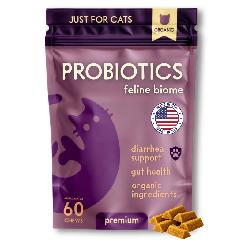 PURPLE CAT Feline Biome Probiotic Treats for Cats – Cat Gut & Digestive Support, Pet Diarrhea Relief & Immune Health – Feline-Specific Strains, Healthy Treats, Real Chicken Liver Flavor – 60 Chews