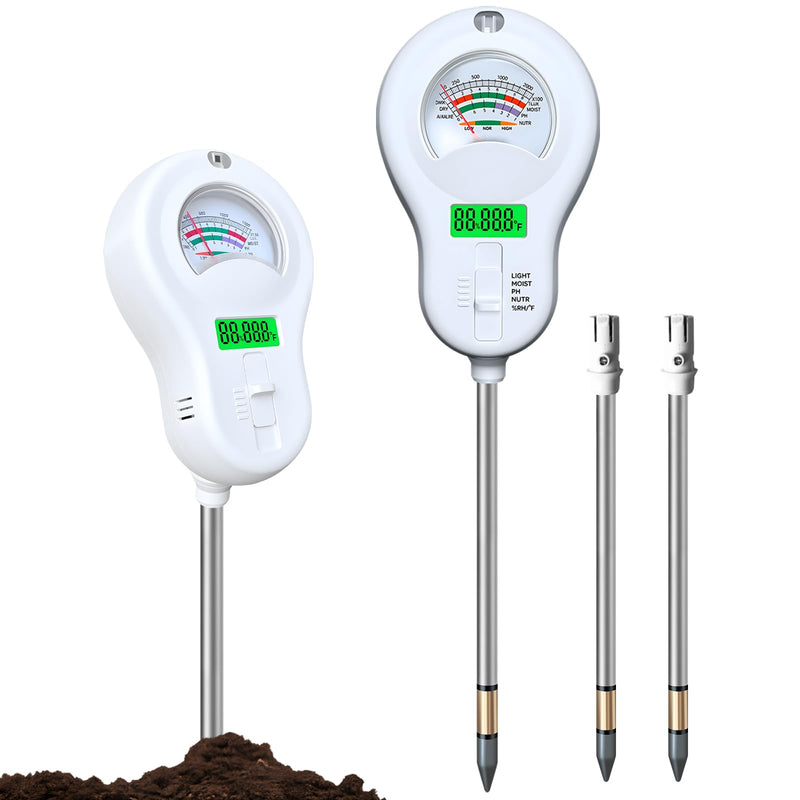 6-in-one Soil Test Kit-Soil Moisture Meter/PH Meter/Fertility/Sunlight Intensity Soil Tester, LCD Air Hygrometer&Temperature Moisture Meter for Plants-Garden, Lawn,Farm,3 Pack Detachable Probe 3 - BeesActive Australia