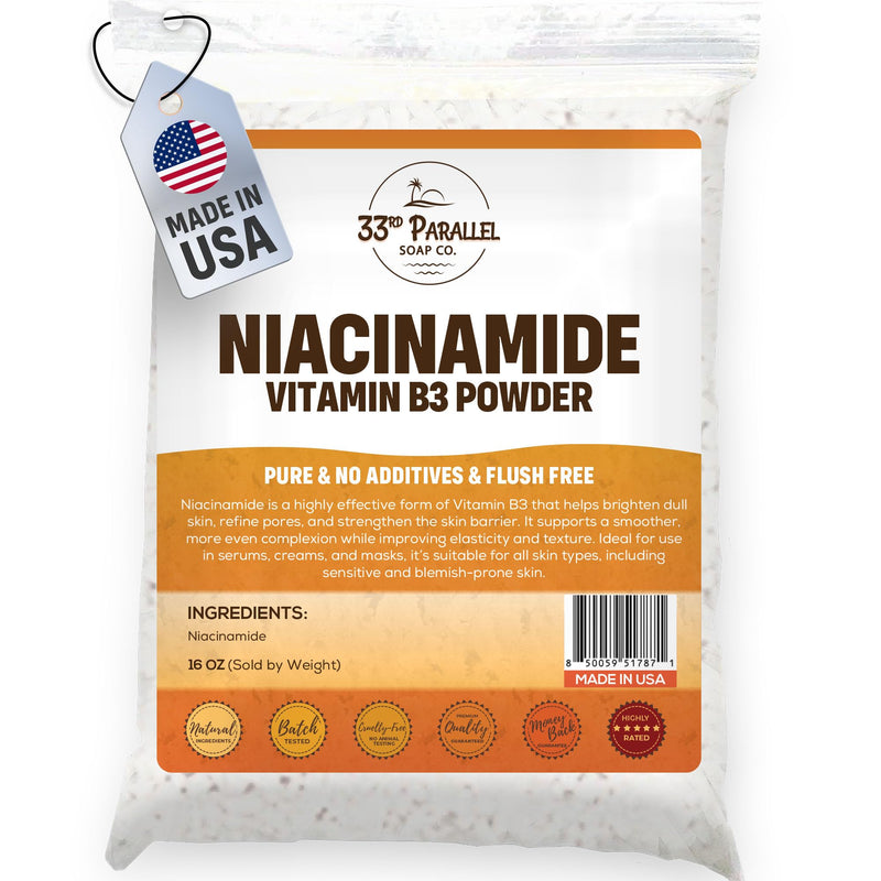 Niacinamide Powder Vitamin B3 (1 Lbs / 16oz) Brightens Skin, Reduces Dark Spots, Boosts Collagen & Hydration for Serums, Creams, Toners & DIY Skincare | 1 Pound