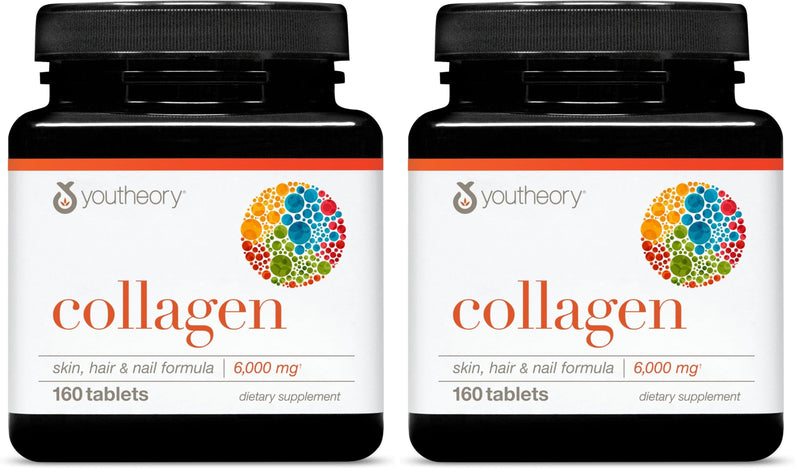 Youtheory Advanced Collagen - 6,000 mg - with Vitamin C - for Hair, Skin & Nails* - Collagen Supplements for Women and Men - 160 Tablets (Pack of 2) 160 Count (Pack of 2)