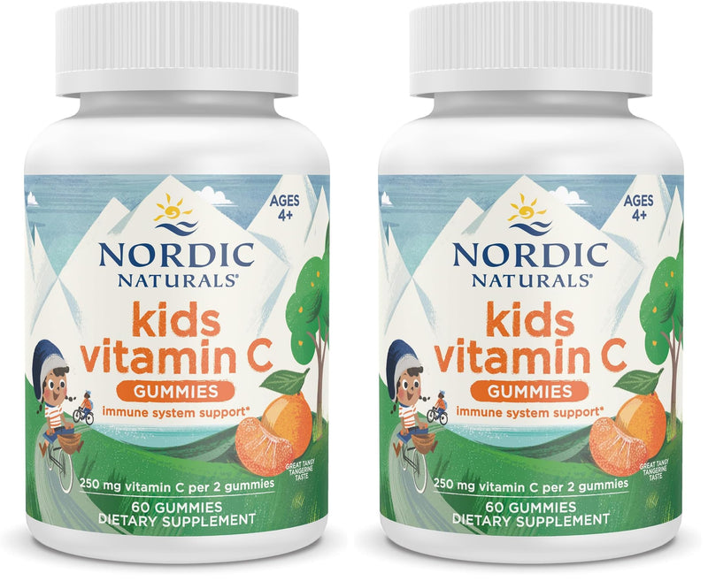 Nordic Naturals Kids Vitamin C Gummies - Tangy Tangerine - 60 Gummies - Vegan Vitamin C Supplement - Children’s Immunity and Antioxidant Support - 250 mg per Serving - 30 Servings (Pack of 2) 60 Count (Pack of 2)
