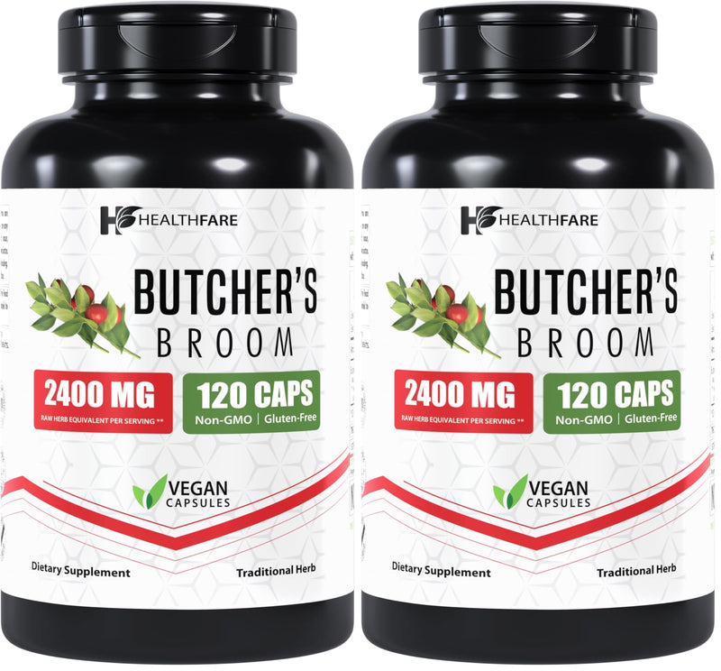 Healthfare Butcher’s Broom Capsules 2400mg | 120 Veg Capsules | Premium Herbal Formula | Non-GMO | Gluten-Free (Pack of 2) 120 Count (Pack of 2)