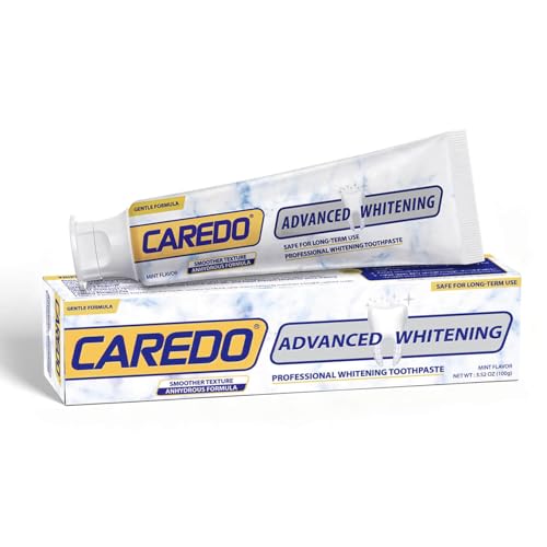 CAREDO Triple Whitening Toothpaste for Sensitive Teeth, Gentle Fluoride-Free Nano-Hydroxyapatite & Advanced Enzyme, Deep Clean Stain Removal, Lasting Brightness Remineralizing Toothpaste, Minty 3.52OZ