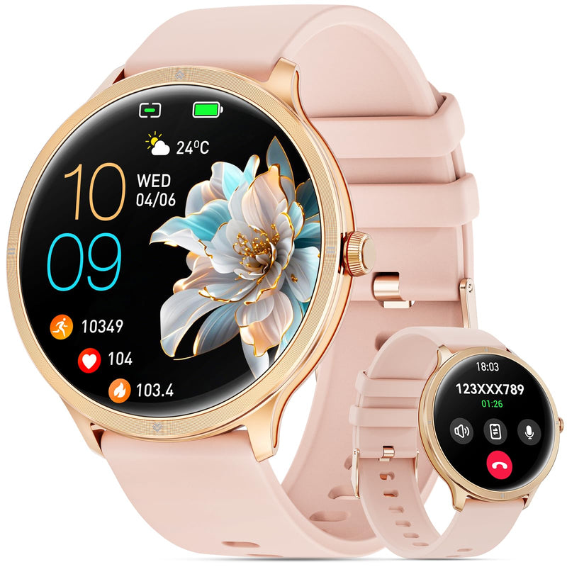 Smart Watch, 1.75" AMOLED Smartwatch for Men Women(Answer/Make Call), Fitness Activity Tracker Heart Rate/Sleep Monitor/Pedometer, IP68 Waterproof, 100+ Sport Modes Smart Watches for Android iPhone Pink - BeesActive Australia