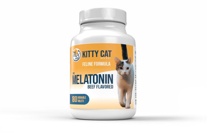 Kitty Select Cat Calming Treats, 180 Cat Melatonin Chews for Sleep, 1mg Beef Flavored