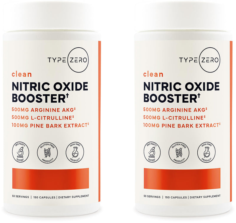 Type Zero Nitric Oxide 6X Booster, 150 Veggie Capsules - Natural Supplement - Beetroot, Arginine AKG, Citrulline, Pine Bark, Garlic & VIT C | Nitrous Oxide (Pack of 2) 150 Count (Pack of 2)