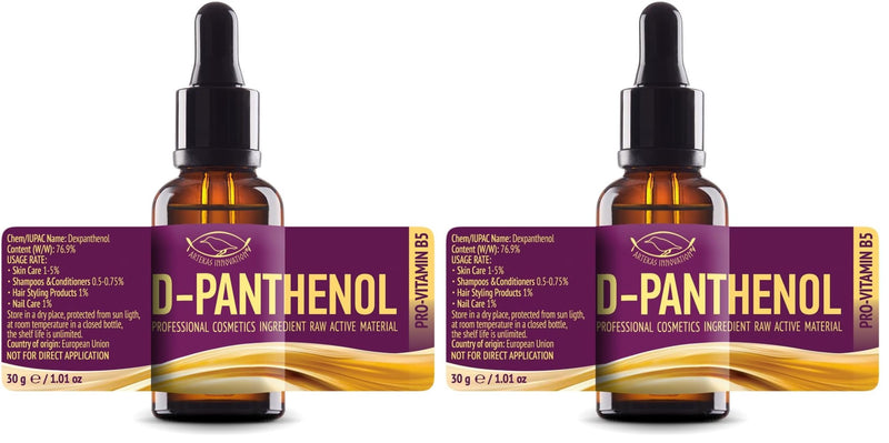 D-PANTHENOL - 76.9% Concentrate – Cosmetic Grade Pro‑Vitamin B5 – For DIY Serums, Creams & Hair Care - 30 g (1 oz) (Pack of 2) 1 Ounce (Pack of 2)