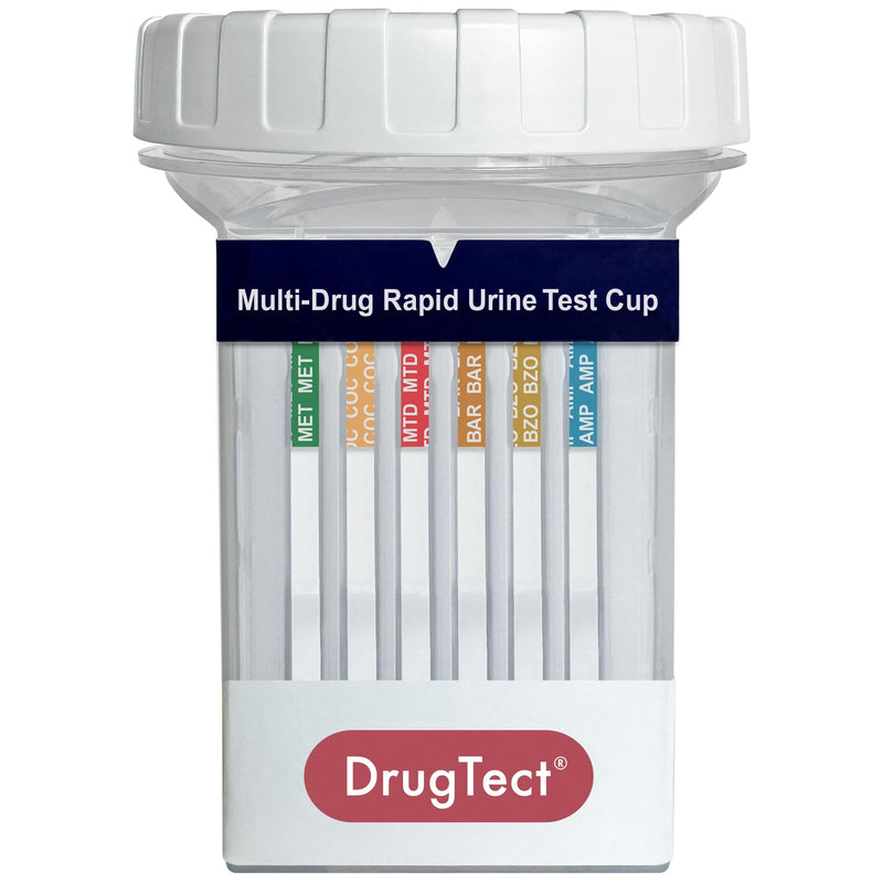 DrugTect Multi-Drug Rapid Urine Test Cup | 5 Pack | 18 Panel CLIA Waived Fentanyl Tramadol Drug Test Cup for 6MAM,AMP,BAR,BUP,BZO,COC,EDDP,FYL,MDMA,MET,MOP|OPI,MTD,OXY,PCP,PPX,TCA,THC,TRA (5)