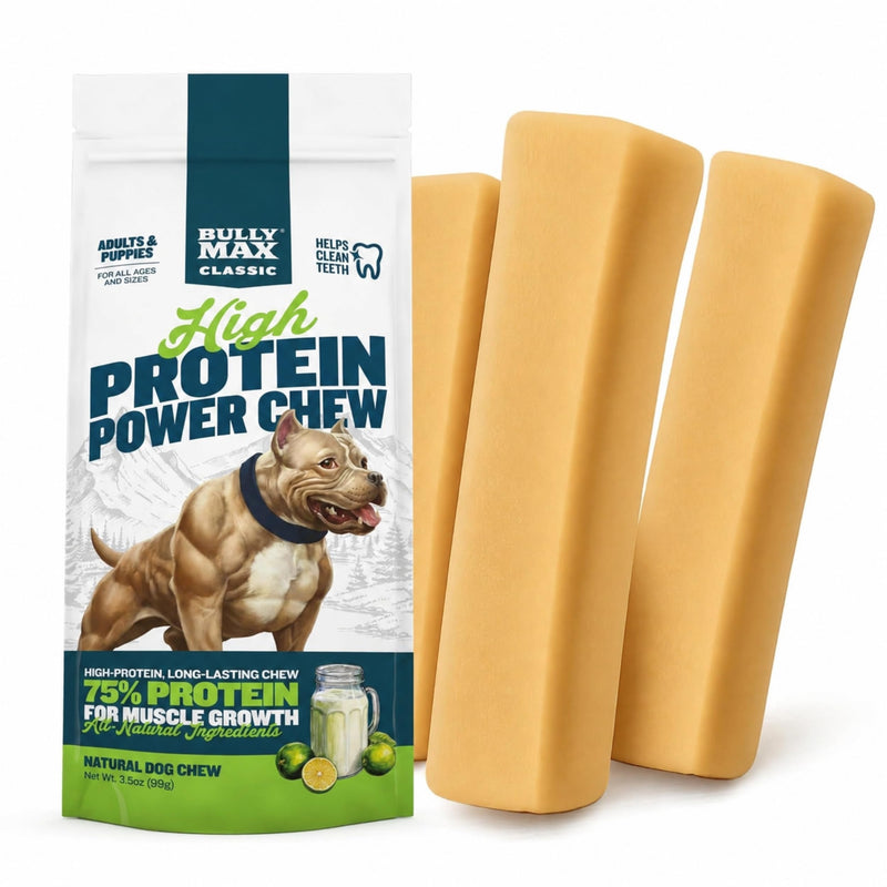 Bully Max High Protein Power Dog Chews – 75% Protein, All-Natural Long Lasting Yak Chews for Aggressive Chewers - Grain-Free Dental Dog Food Treats for Small, Medium & Large Breed Dogs - Lime, 3 Pack 1 Count (Pack of 3)
