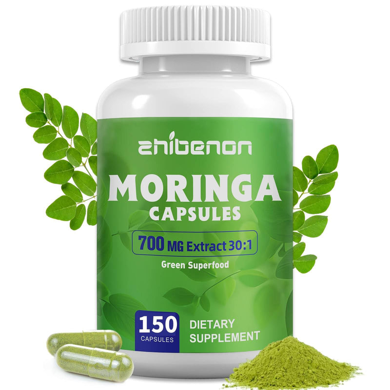 Moringa Oleifera Extract 700mg per Serving | 150 Capsules (75 Servings) | 30:1 Concentrate | Antioxidant Support for Energy & Immune Health | Non-GMO 150 Count (Pack of 1)