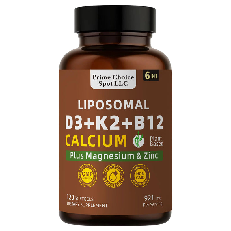 Vitamin D3 K2 B12 with Calcium Magnesium Zinc, 5000 IU, 120 Softgels | 6-in-1 bone & muscle support, High Potency D3 5000 IU, K2 MK7 for calcium absorption, Mobility & Energy, non-GMO, plant-based