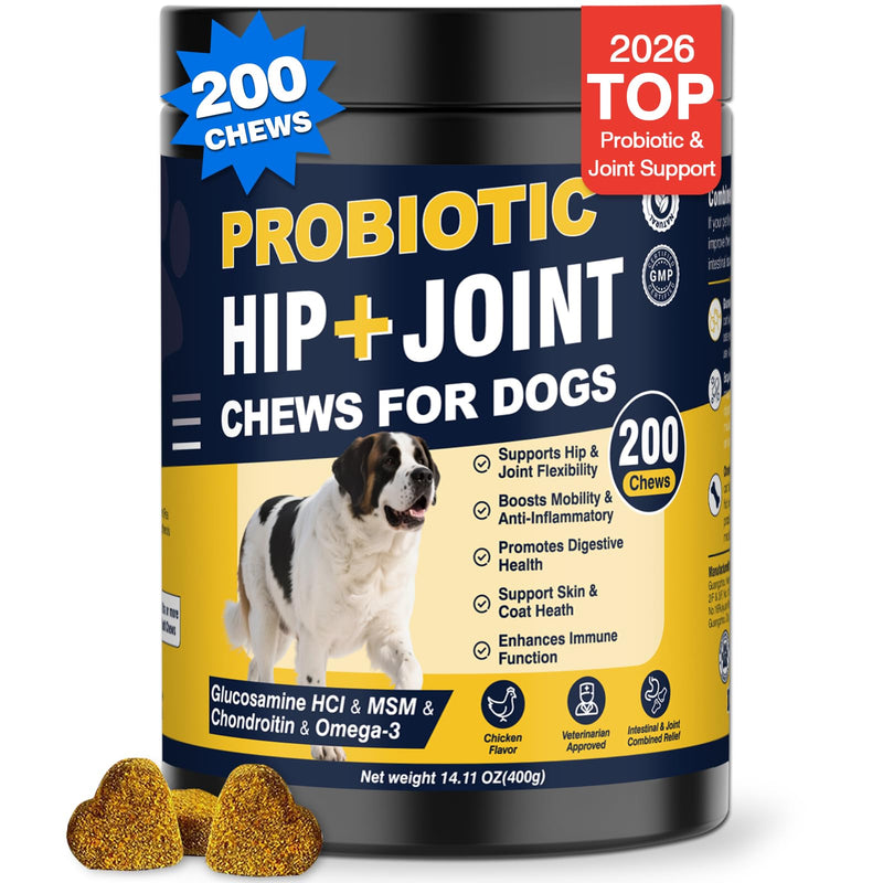 Hip and Joint Supplement for Dogs Dog Probiotics Glucosamine Chondroitin MSM Chew for Dog Arthritis Pain Relief Extend Joint Care, Probiotic for Digestive/Gut Health for Large/Small/Senior Breed Dogs Chicken