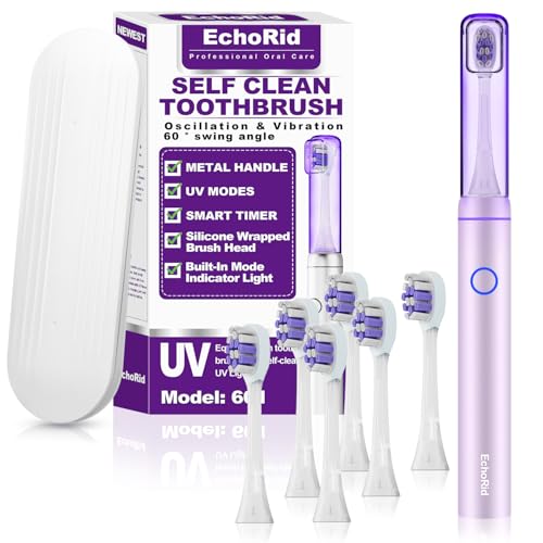 Metal Electric Toothbrush with UV Mode，Vibration and Oscillation Electric Toothbrush for Adults and Teen，6 Brush Heads & Travel Case & Dust Cover, 5 Modes & Timer, One Charge Last 120 Day（Purple） Purple 1 Count (Pack of 1)