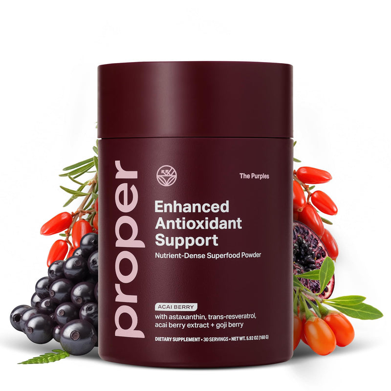 Proper The Purples Antioxidant Superfood Powder with Acai and Blueberry | Antioxidant Superfood Powder With Acai, Amla, Blueberry, Vitamin C, Probiotics, Prebiotic Fiber, And B Vitamins For Wellness