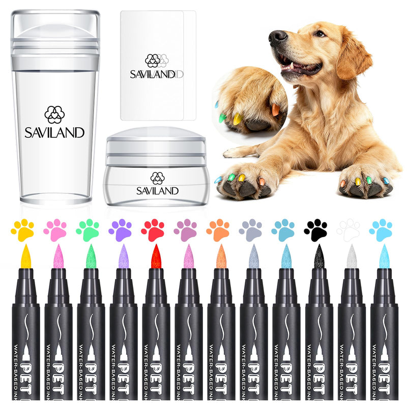 SAVILAND Nail Stamper Kit & 12-Color Dog Nail Polish Pens: Silicone Stamp Scrapers for French Manicure with Quick-Dry Non-Toxic Manicure Pens for Pets Home DIY & Salon Use