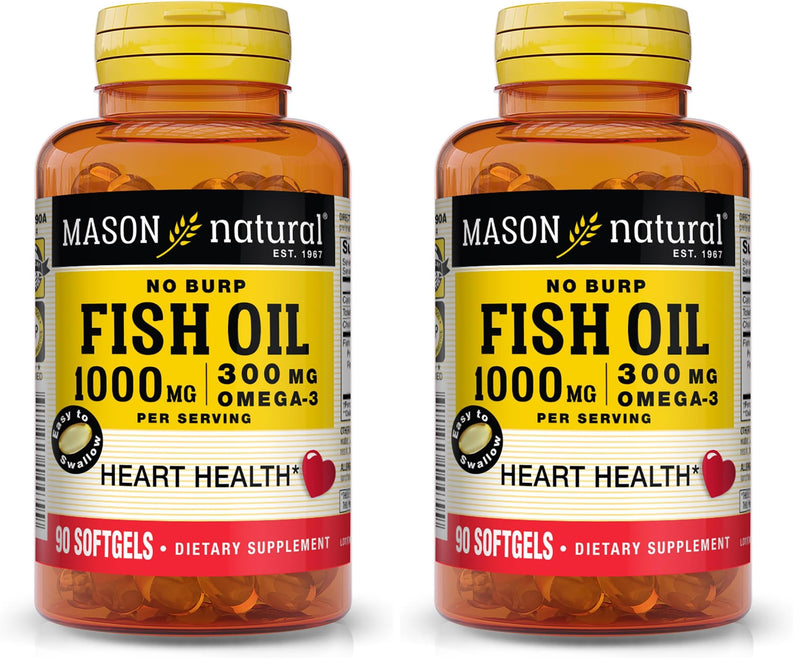 MASON NATURAL Omega 3 Fish Oil, 45,Day Supply, 1000mg with EPA and DHA for Joint Support, 90 Softgels (Pack of 2) 90 Count (Pack of 2)