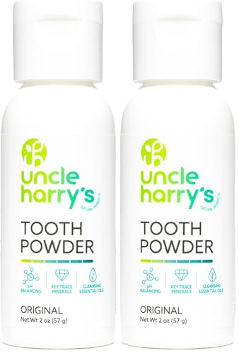 Uncle Harry's All Natural Tooth Powder | Alkalizing Remineralizing Enamel Support & Whitening Toothpaste for Sensitive Teeth | Powder Toothpaste for Gum Health & Fresh Breath (2 oz) (Pack of 2)