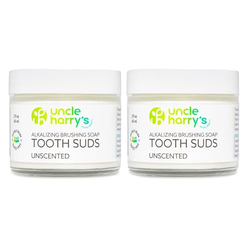 Uncle Harry's Non-Abrasive Unscented Brushing Soap Tooth Suds | Natural Remineralizing Toothpaste Freshens Breath & Promotes Enamel | Vegan Fluoride Free Toothpaste (2 oz) (Pack of 2) 2 Fl Oz (Pack of 2)
