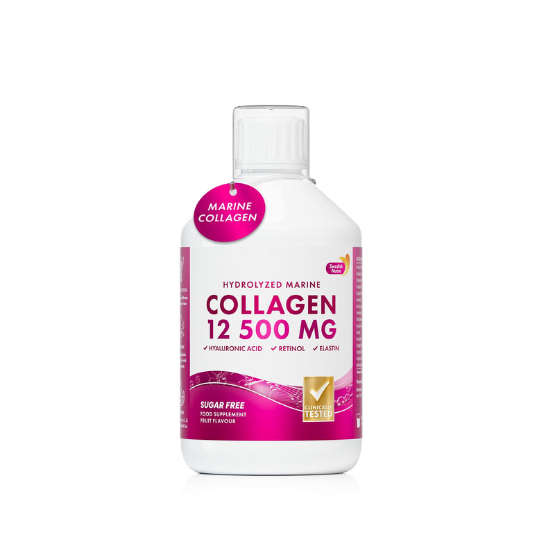 Swedish Nutra Marine Collagen 12,500 mg Liquid, 500 ml, 20 Day | 12,500mg Type 1 & 3 marine collagen with hyaluronic acid, biotin & vitamins for hair, skin, nails & joints; sugar free SN Marine Collagen 12 500 mg Sugar Free 500ml
