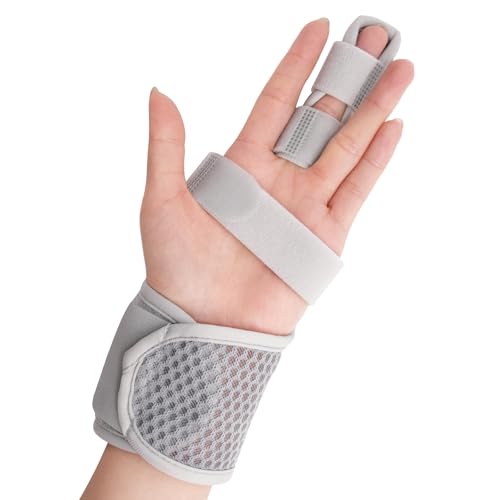 Single Trigger Finger Splint, Aluminum Finger Brace Joint Stabilizer, Adjustable Hand Brace and Wrist Brace Support for Middle, Index, Pinky or Ring Finger Support(Ultra-Slim) Single