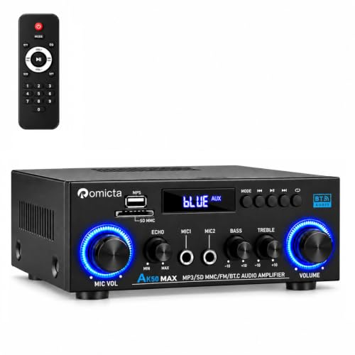 Romicta AK50MAX Stereo Audio Amplifier, Home Audio Stereo Receiver Bluetooth 5.0 with 400W 2.0 Channel FM Radio, Echo, USB, SD Card, AUX with Remote Control Home Theater Audio Stereo System AK50MAX(AK45 Upgrade Version)