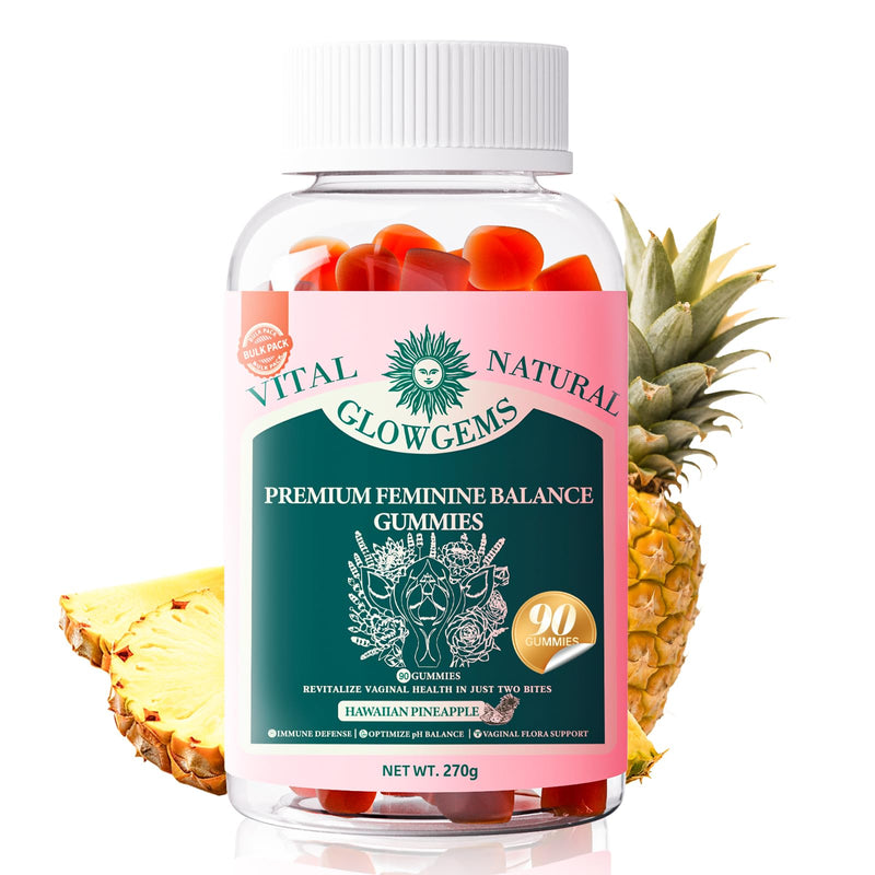 Vital Natural Feminine Balance Gummies, pH Balance & Intimate Health Support, Hawaiian Pineapple Flavor, 90 Count 45 Servings, Vegan Probiotic Supplement for Women, Immune Defense 1 Count (Pack of 90)