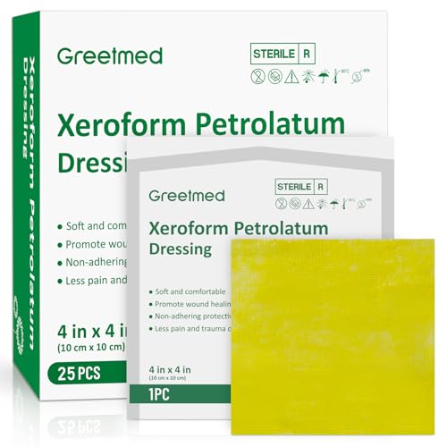 Xeroform Petrolatum Dressing 4"x4" 25 Individual Pack Non Stick Gauze Pads, Medical Grade Non-Adherent Mesh Gauze Wound Dressing for Wound Care, Burns, Lacerations, Skin Grafts 4“ x 4”(25 Packs)