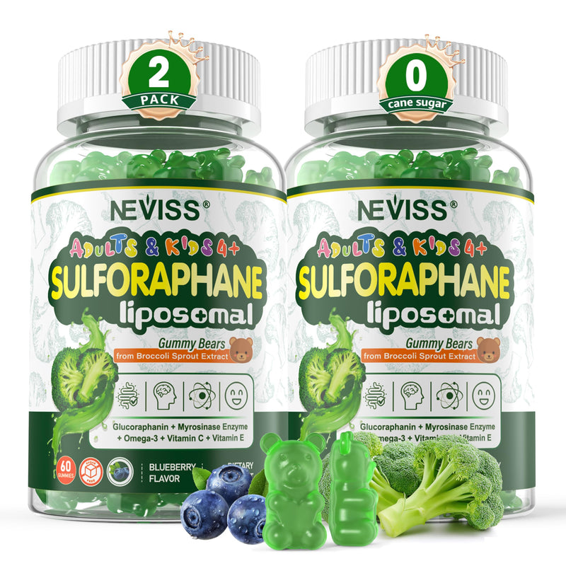 Liposomal Sulforaphane Supplement, Broccoli Gummies for Kids 4+ & Adults | Broccoli Sprouts Extract w/Myrosinase, Omega-3, Vitamin C, E, Supports Cognitive, Brain, Cellular Health, Antioxidant, 120Cts 60 Count (Pack of 2)