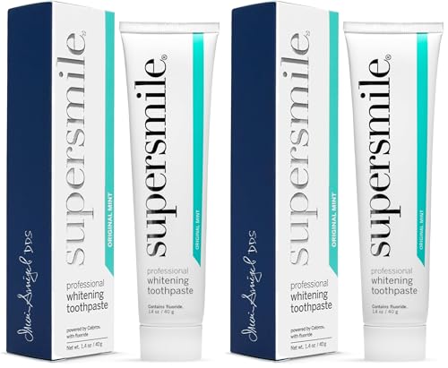 Supersmile Professional Whitening Toothpaste w/Fluoride - Removes Stains & Whitens Teeth 6 Shades - Enamel Strengthening - No Sensitivity - Travel Size (Original Mint, 1.4 Oz) (Pack of 2) 1.4 Ounce (Pack of 2)