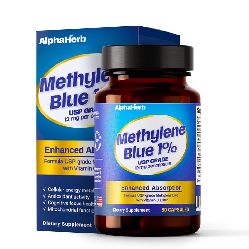 Methylene Blue Pharmaceutical Grade, USP Grade – Enhanced Absorption with Vitamin C Ester & Cacao Powder – Energy, Antioxidant Support & Cognitive Focus – 60 Methylene Blue 1% Vegan Capsules Capsule
