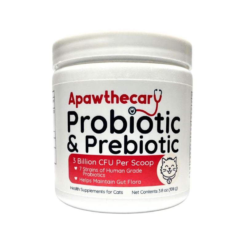 Apawthecary Probiotic and Prebiotic Supplement for Cats, 7 Strain Blend, 3 Billion CFU, Natural Pumpkin Carrot Flavor, Gut Health Support, 3.8 oz Powder with Measuring Scoop
