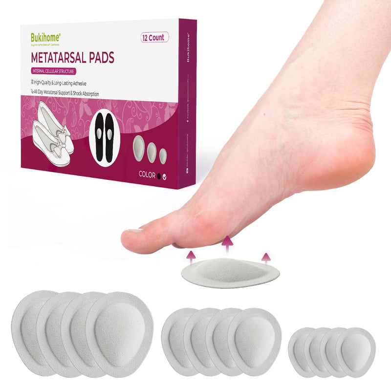 Cloud Feeling Metatarsal Pads for Pain Relief - Bukihome 6-Pair Ball-of-Foot Cushions Forefoot Support Fatigue Relief, Ball-of-Foot Pads for Metatarsalgia Morton’s Neuroma, Men Women Gray