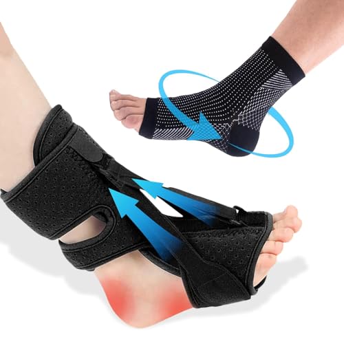 Plantar Fasciitis Night Splint for Women & Men,Upgrade Adjustable Plantar Ankle Support Brace,Breathable Foot Stabilizer for Plantar Fasciitis Relief Achilles Tendonitis Foot Drop Heel Pain Suit day and night (With Fasciitis Socks) Black