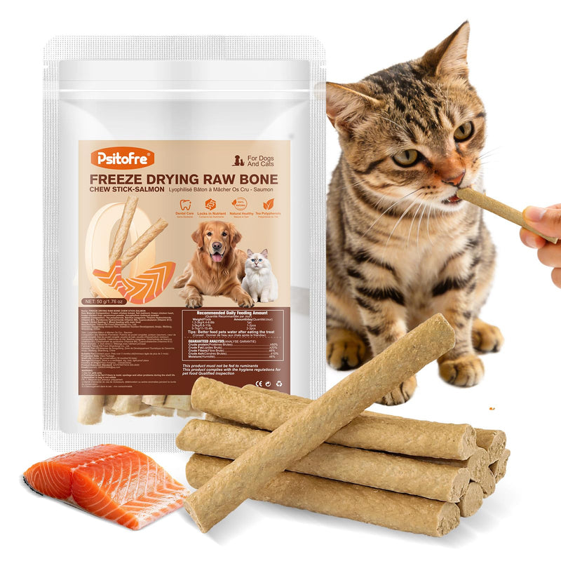 1.74oz Freezed Dried Cat Teething Sticks, Salmon Cat Chew Stick for Dental Care, Chicken Cats Treats, Feline Teeth Cleaning Snacks Animal Print